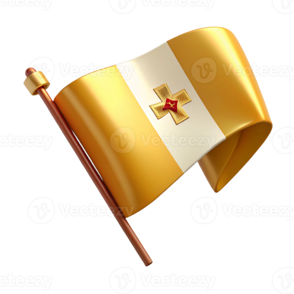 3D Rendering of a Golden Flag with a White Cross png