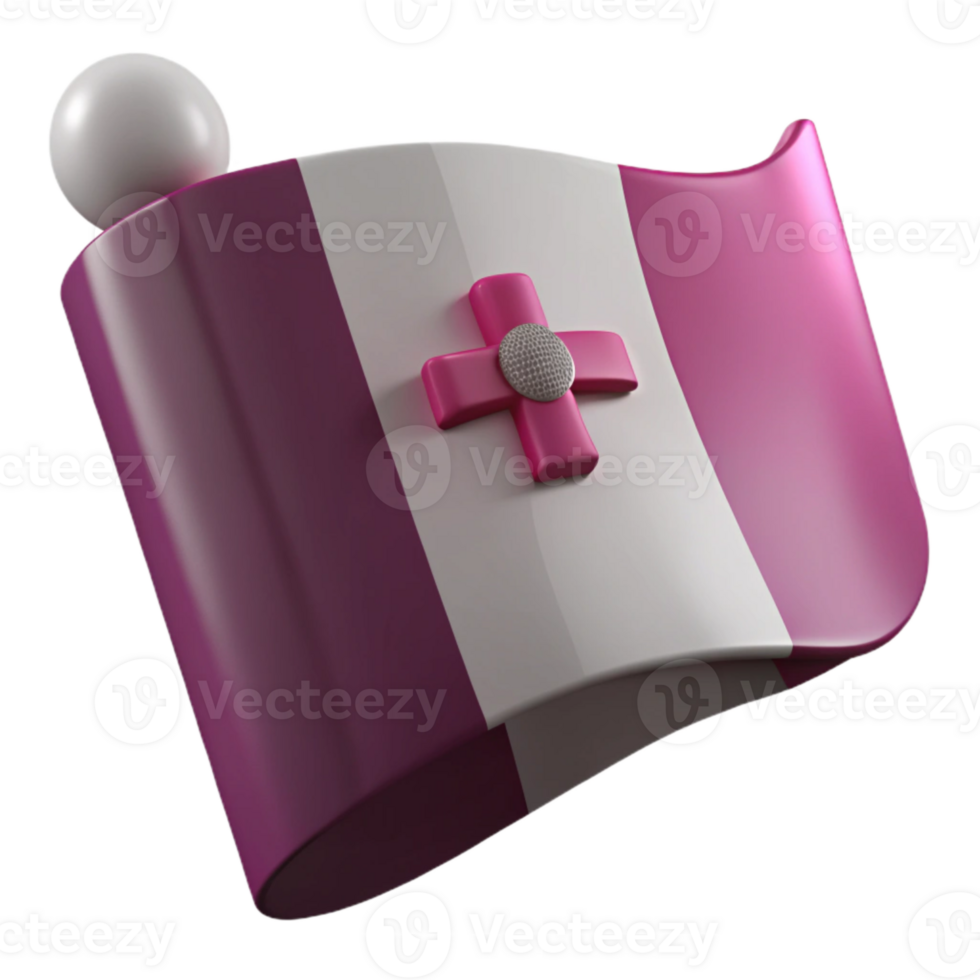 Pink and White Flag with a Cross and a White Sphere png