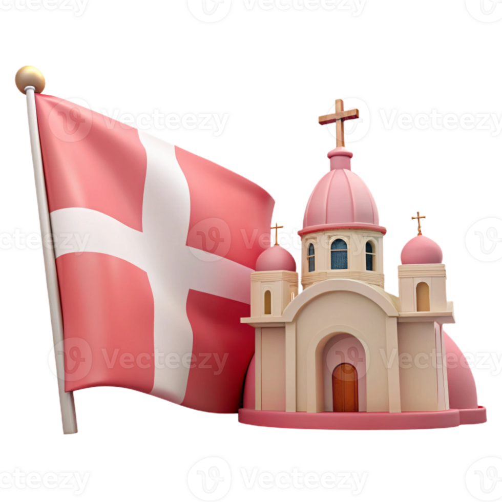 Danish Church Illustration with Flag png