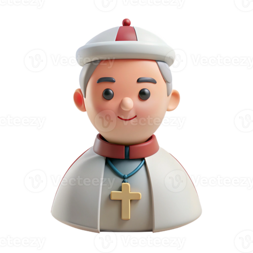 3D Cartoon Rendering of a Religious Figure Wearing a White Robe and a Cross Pendant png