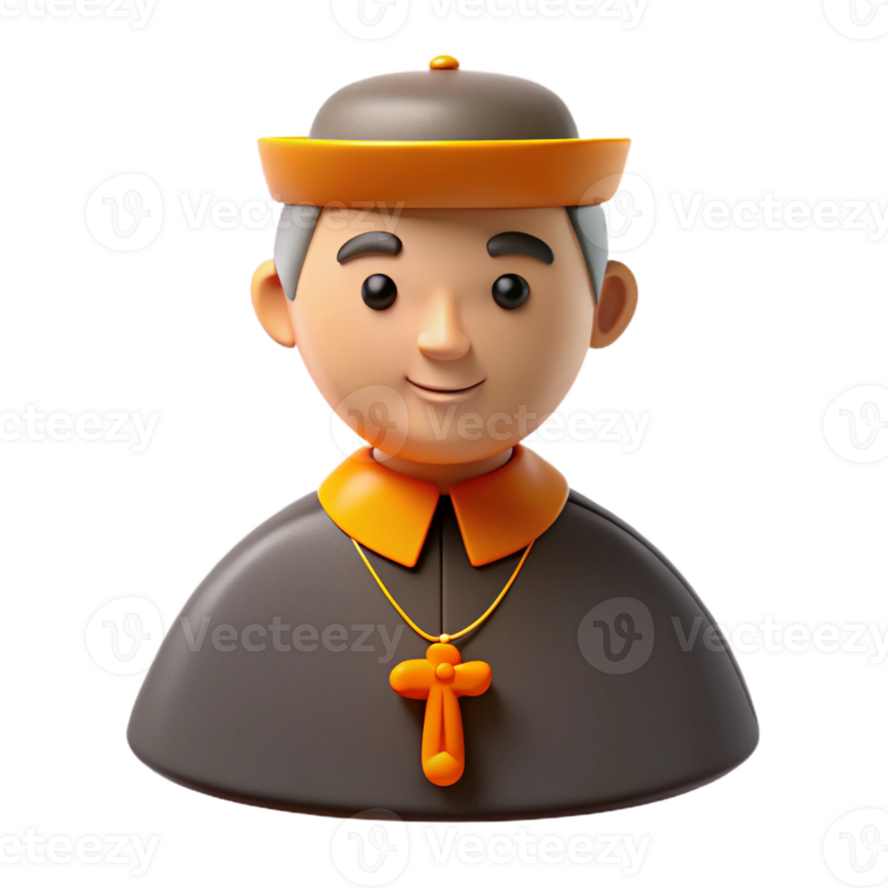 3D Cartoon Character of a Priest Wearing a Cross Necklace png