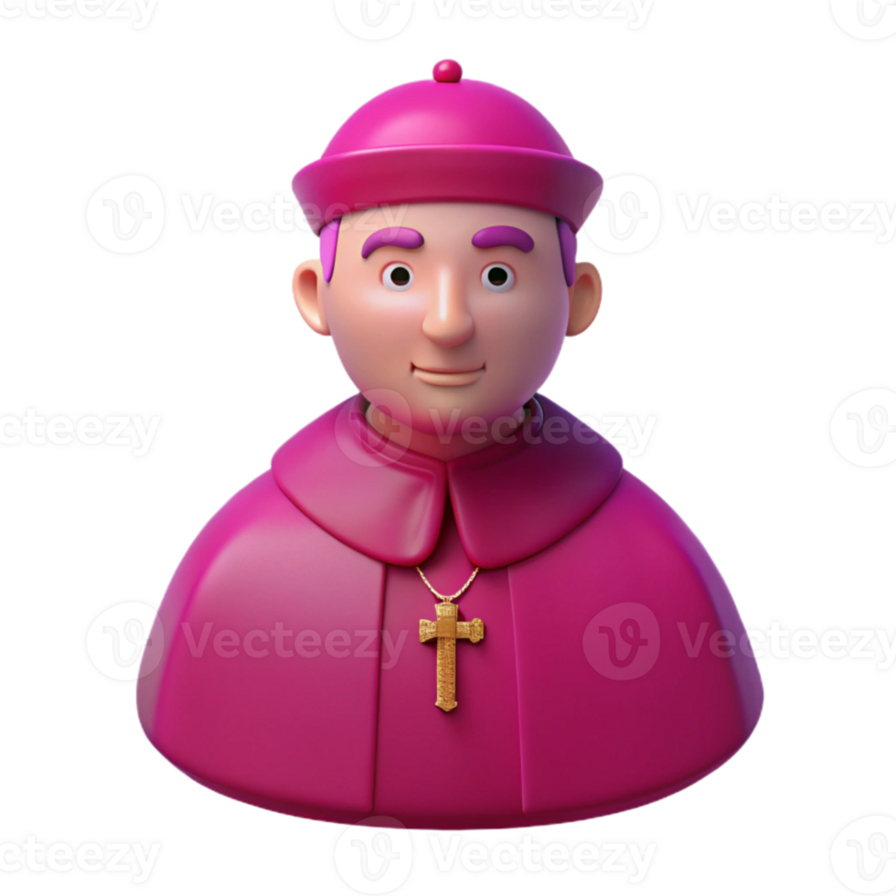 3D Render of a Cartoon Bishop with a Cross png
