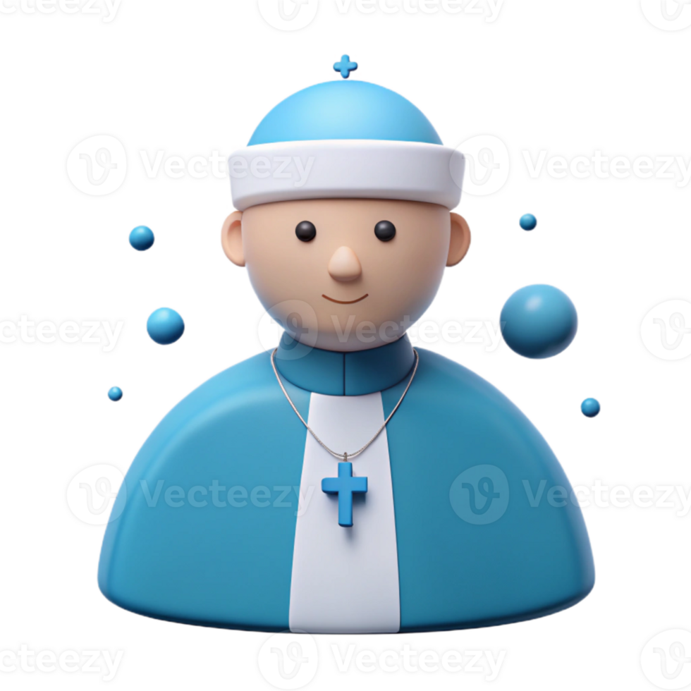 3D Cartoon Clergyman with Cross Necklace png