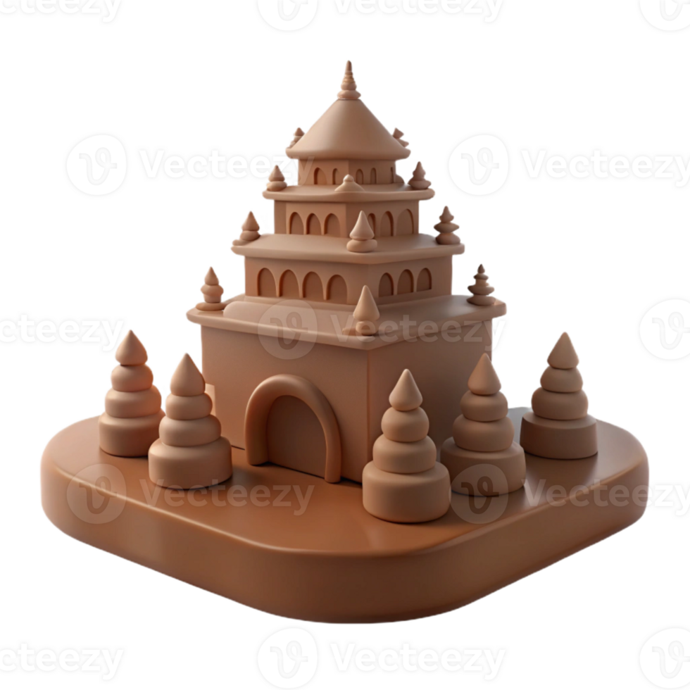 3D Render of a Multi-Tiered Tower with Trees png