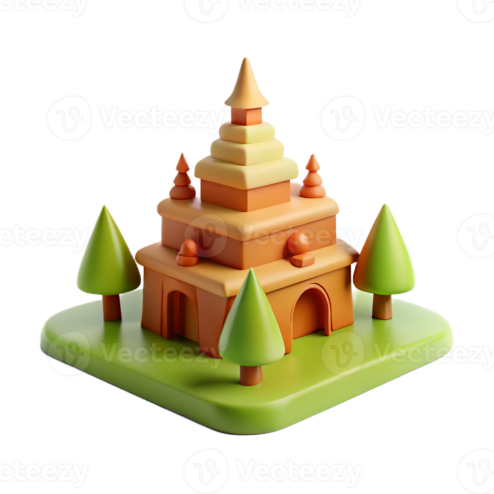 3D Cartoon Castle with Trees png