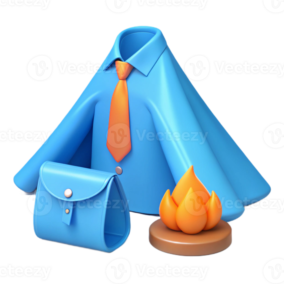 3D Render of a Blue Shirt, Tie, Briefcase, and Campfire png