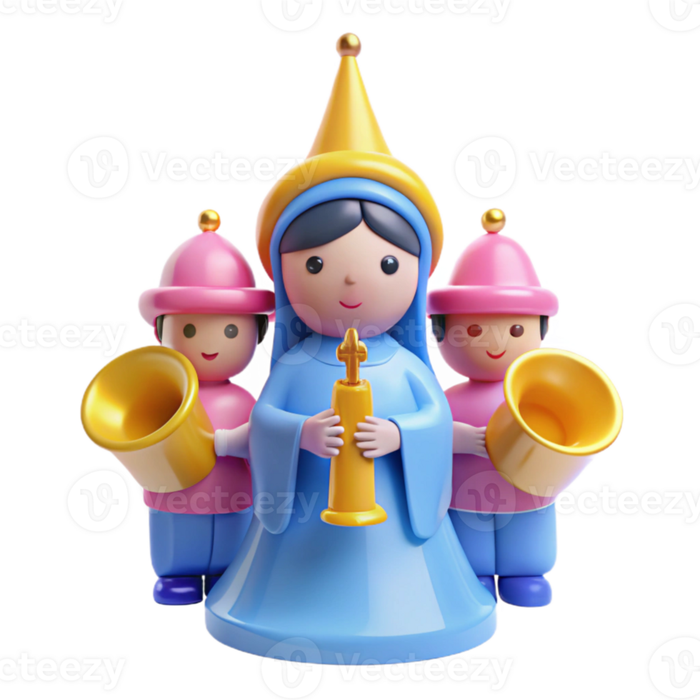 3D Cartoon Religious Figures with Golden Horns png