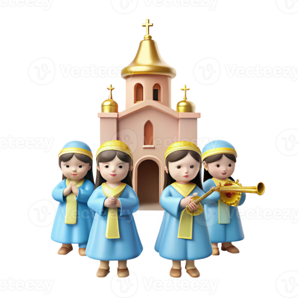 3D Illustration of Religious Figures in Front of a Church png