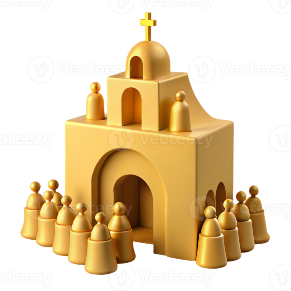 Golden Church with Congregation of People png