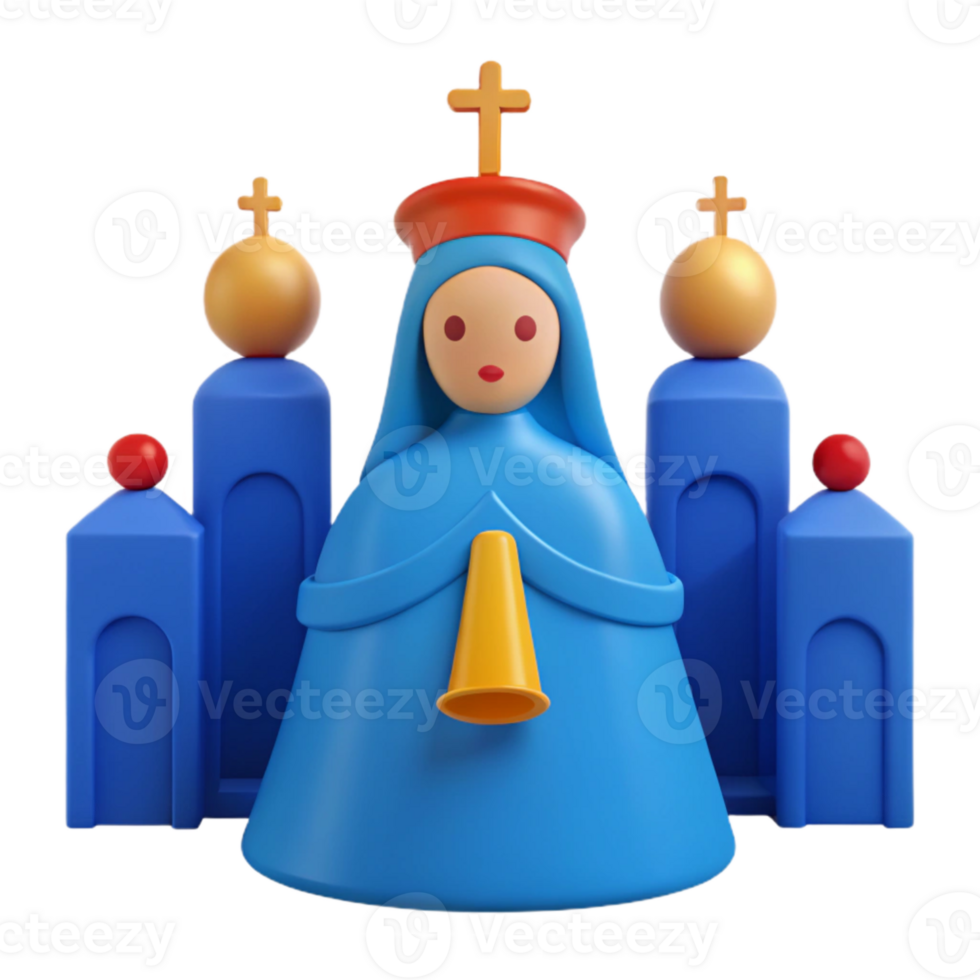 3D Render of a Religious Figure with Buildings png