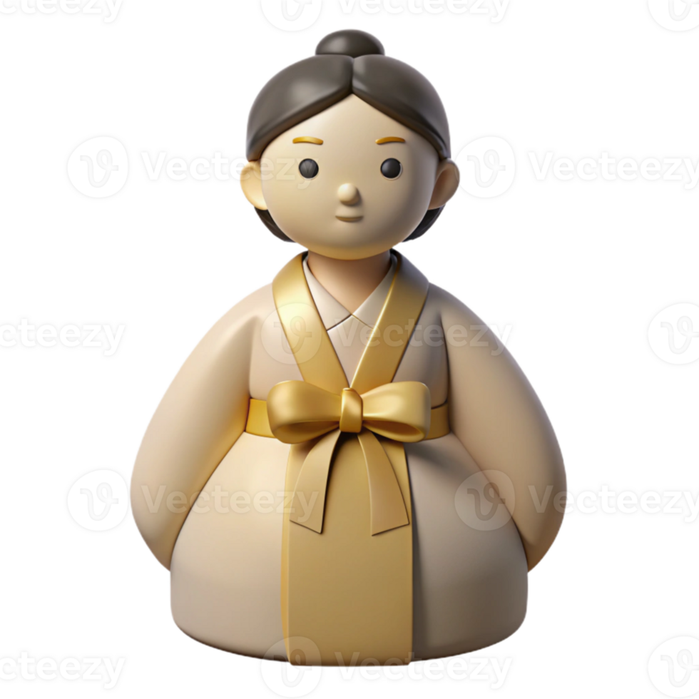 3D Render of a Woman in Traditional Korean Clothing png