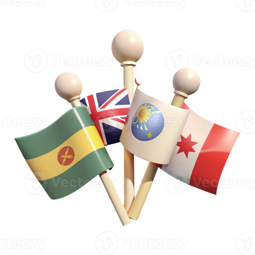 Flags of Four Nations Waving Together png