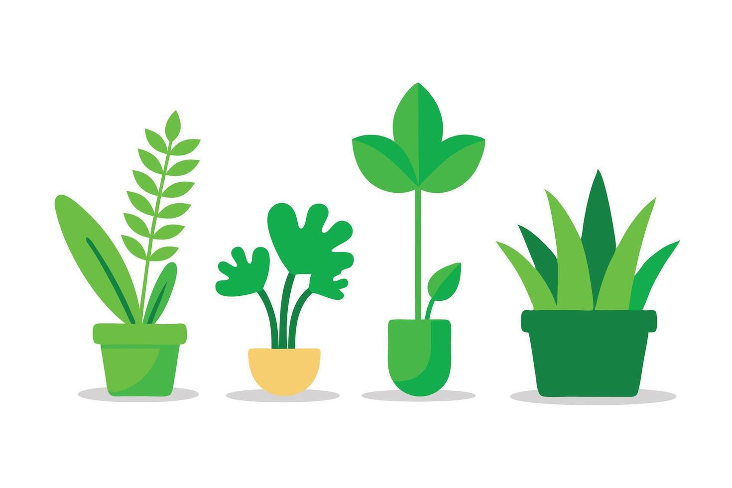 Various green plants isolated flat illustration on white background vector