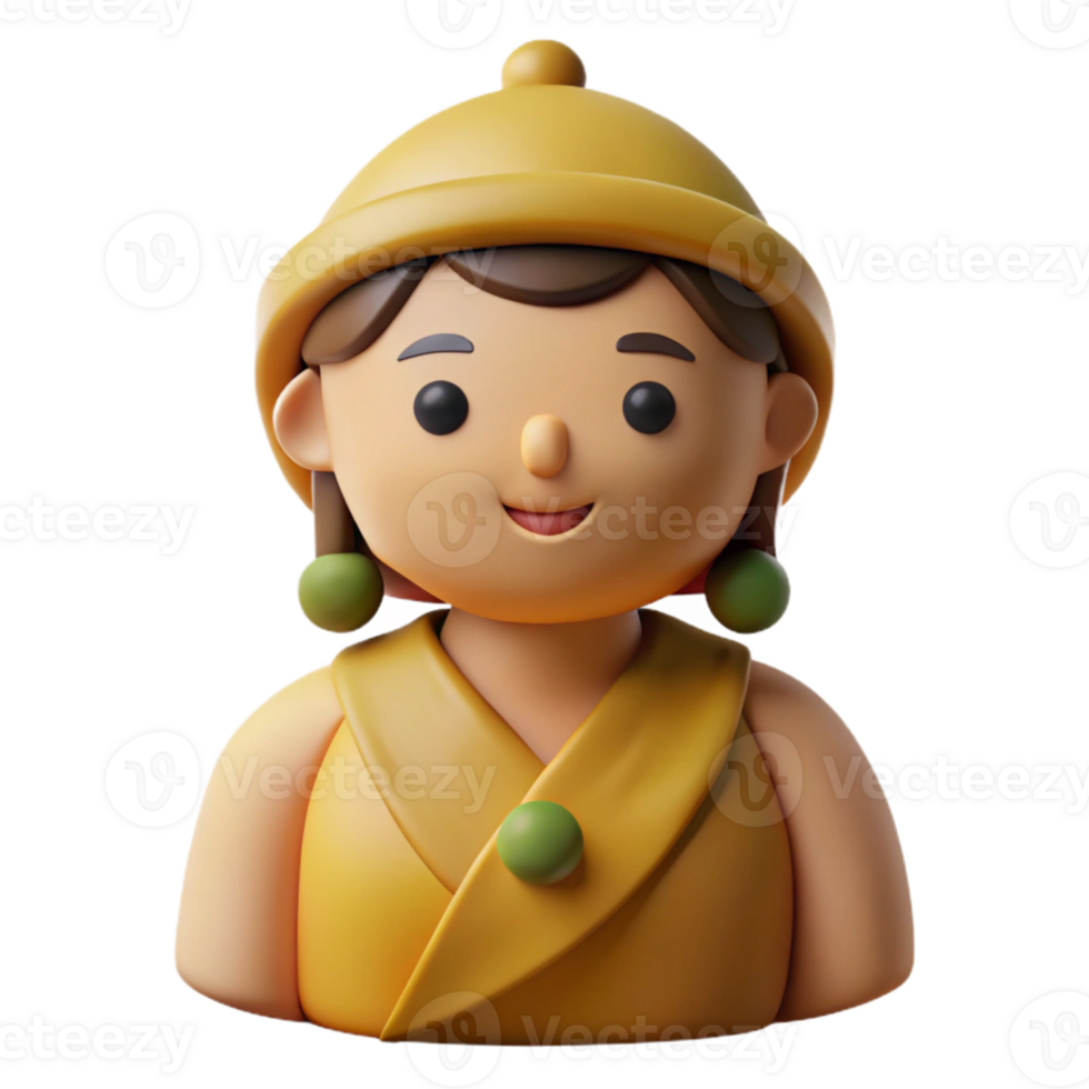 Smiling 3D Cartoon Character with Yellow Outfit png