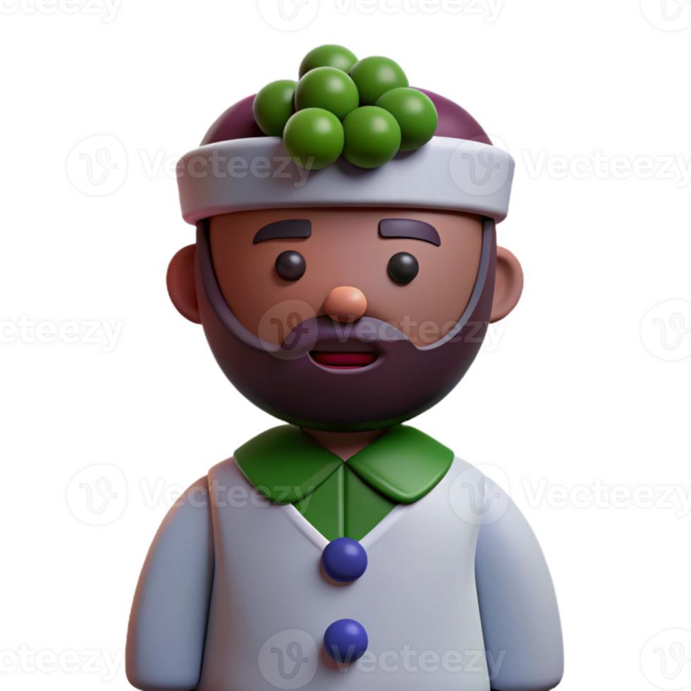 3D Cartoon Character with Green Fruit on Head png