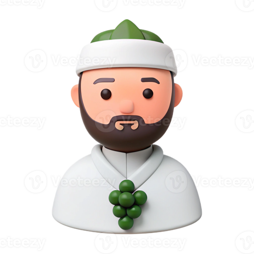 3D Illustration of a Person Wearing a White Robe and Green Hat with a Grape Cluster Ornament png