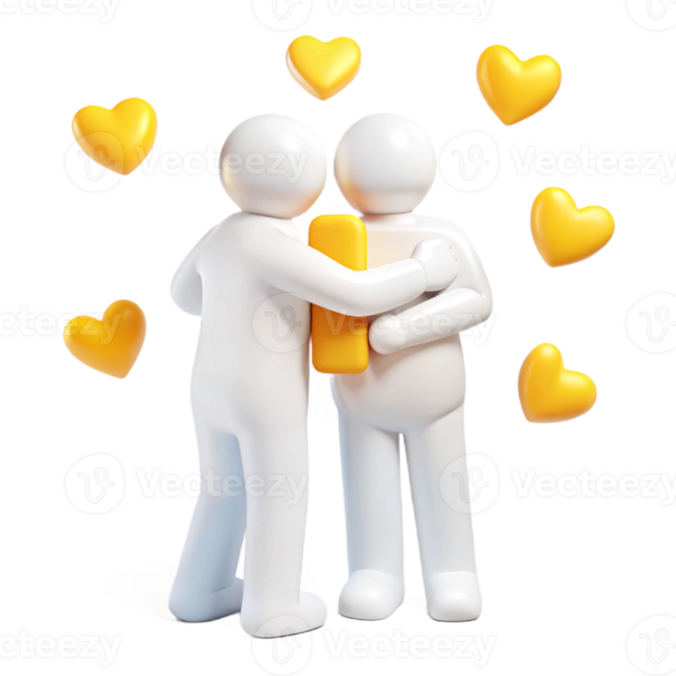Hugging Friends Surrounded by Hearts png