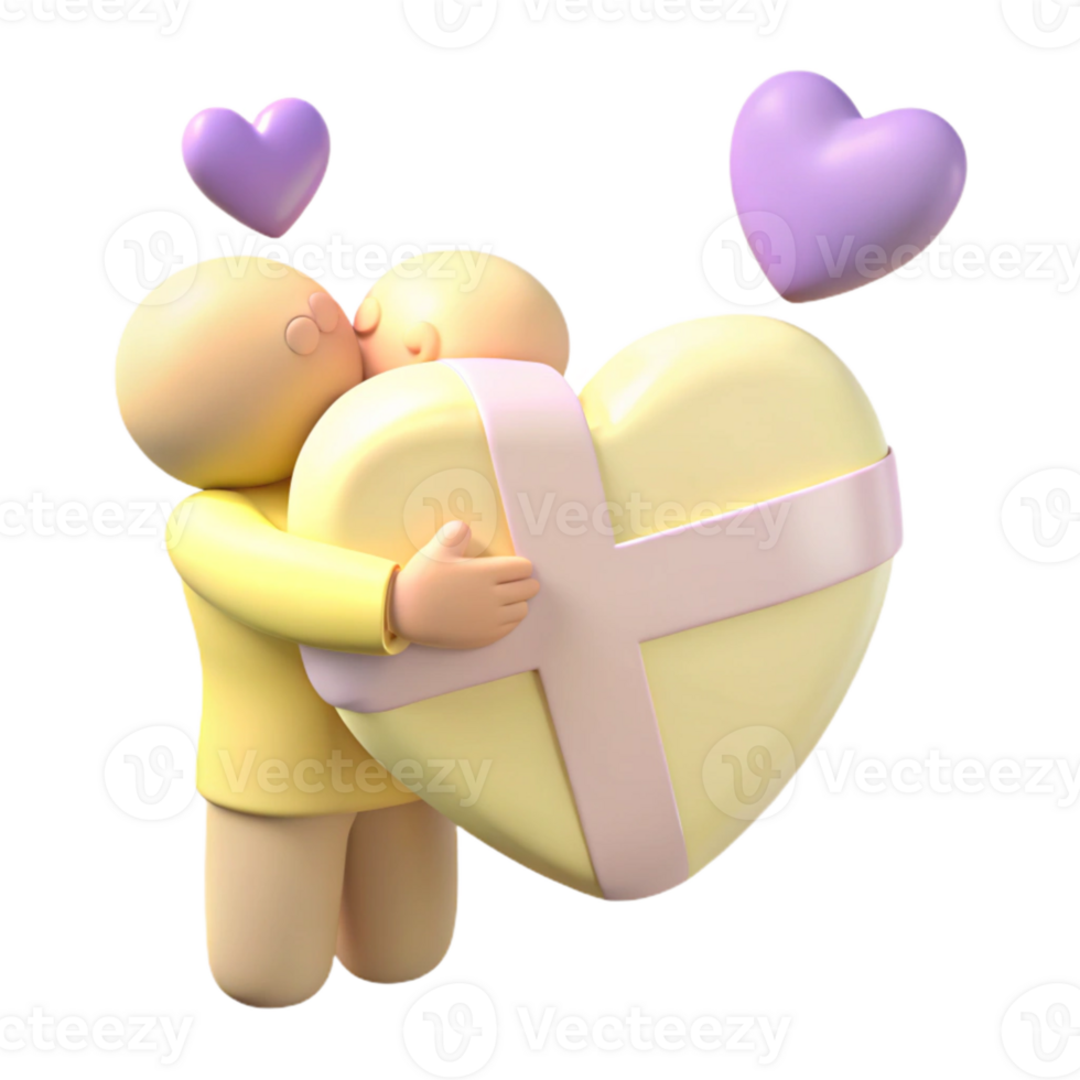 3D Character Holding Heart-Shaped Gift png
