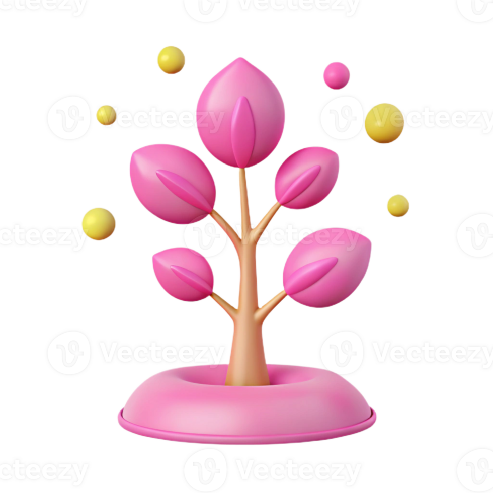 3D Render of a Pink Tree with Yellow Spheres png
