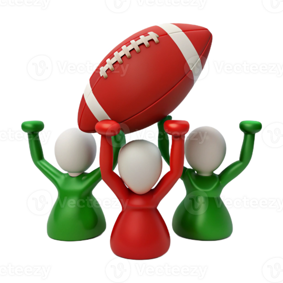 Teamwork and Celebration Three Figures Holding a Football png