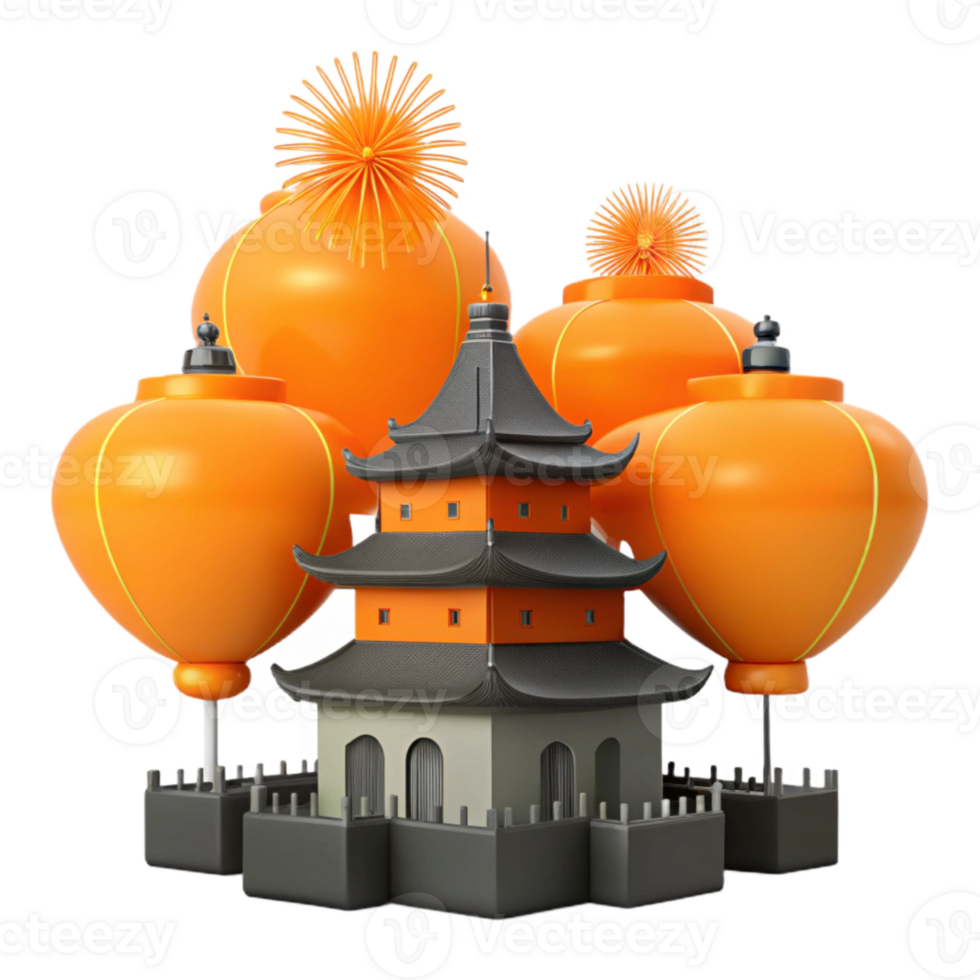 Asian Temple with Hanging Lanterns png