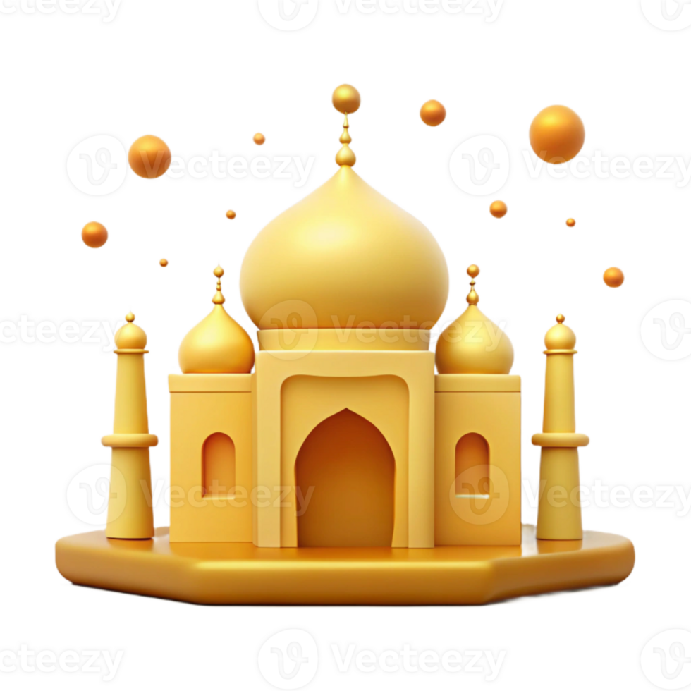 Golden Mosque 3D Render with Floating Spheres png