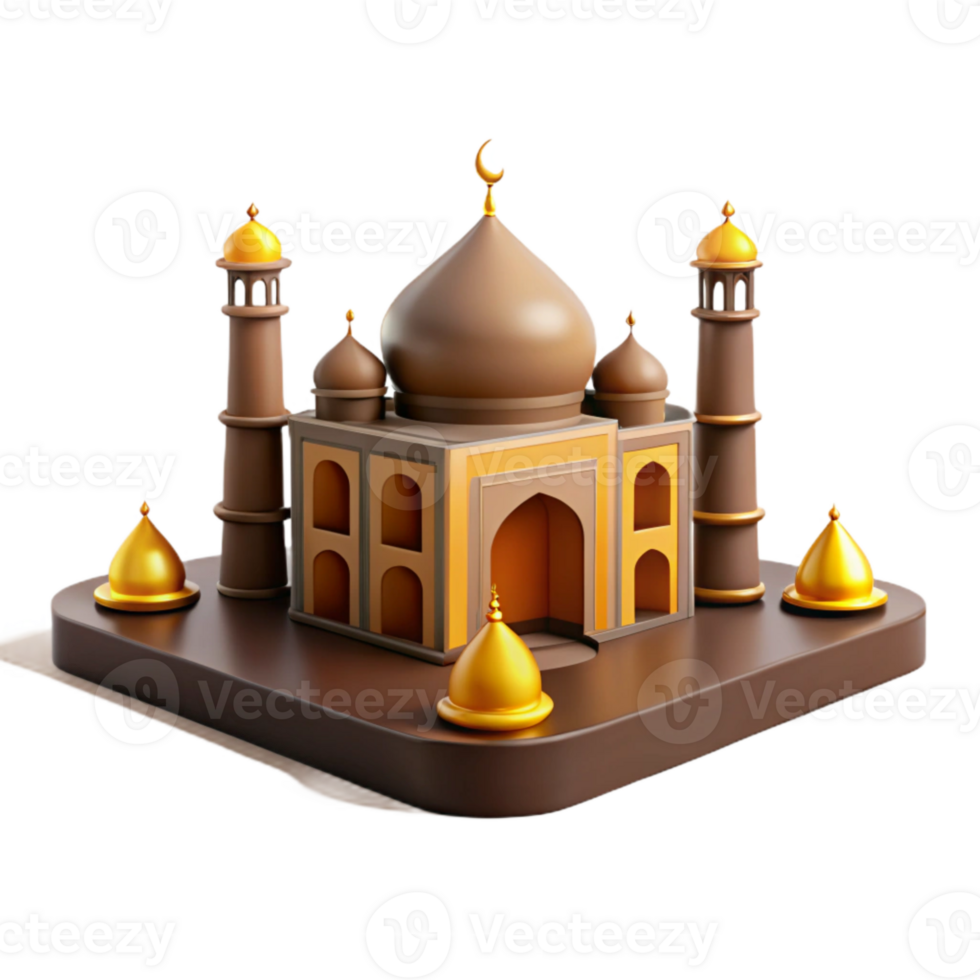 3D Model of a Mosque with Golden Domes and Minarets png