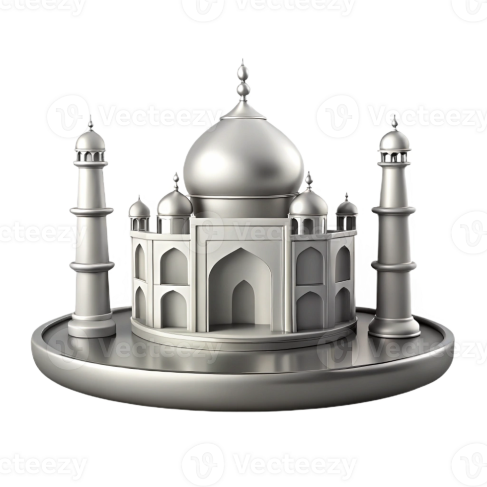 Silver 3D Model of a Majestic Architectural Structure with Domes and Minarets png