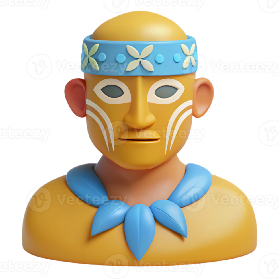 3D Render of a Person with Tribal Face Paint and a Blue Headband png
