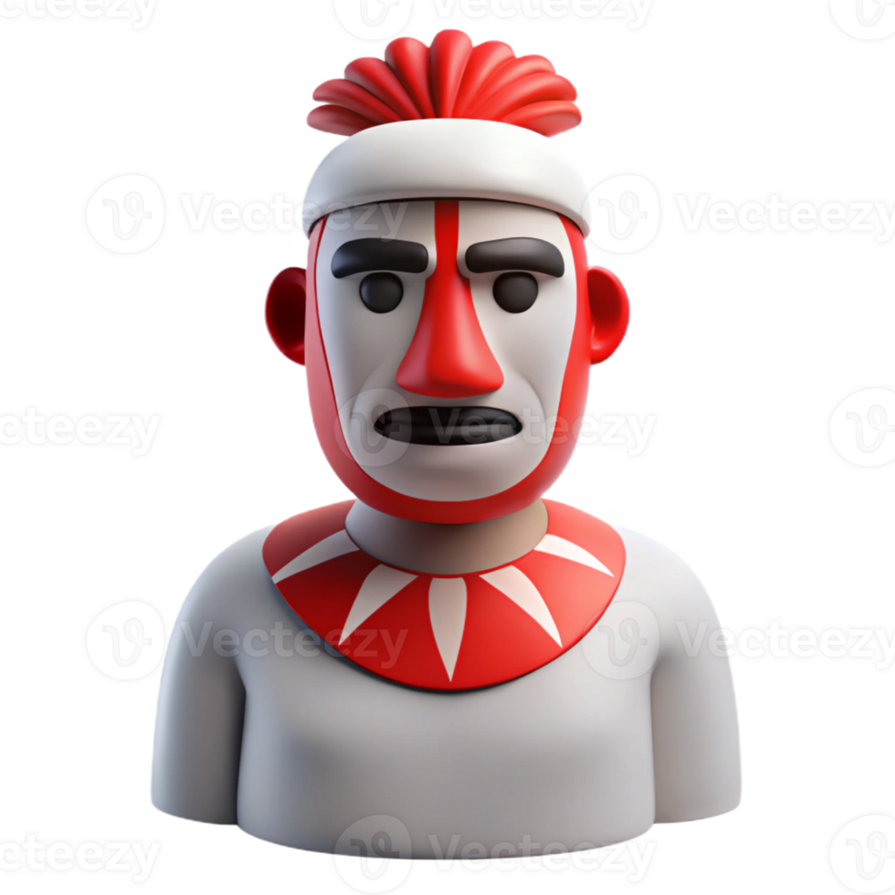 3D Illustration of a Person with Red and White Face Paint png
