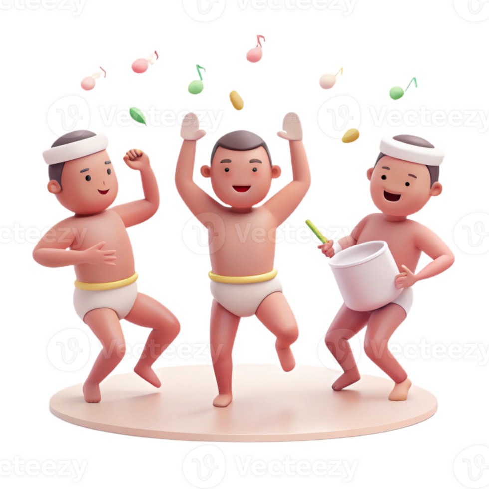 Three Cartoon Babies Dancing and Playing Music png
