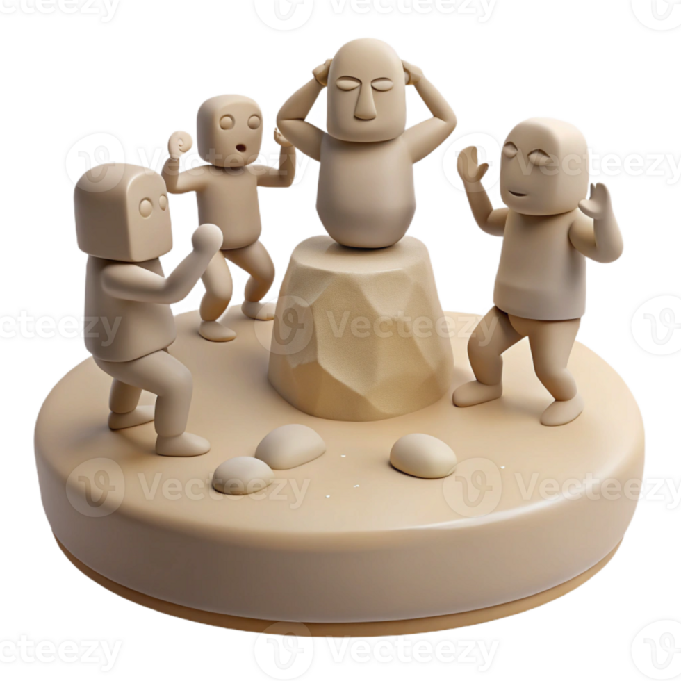 3D Render of 4 Simple Figures with One Covering Ears png