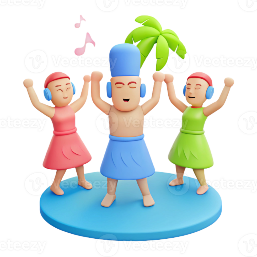 3D Cartoon Characters Dancing and Listening to Music png