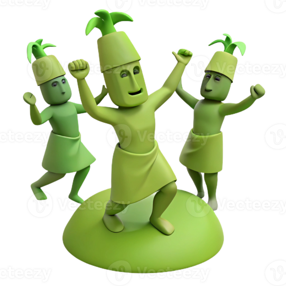 Three Green 3D Characters Dancing On A Platform png
