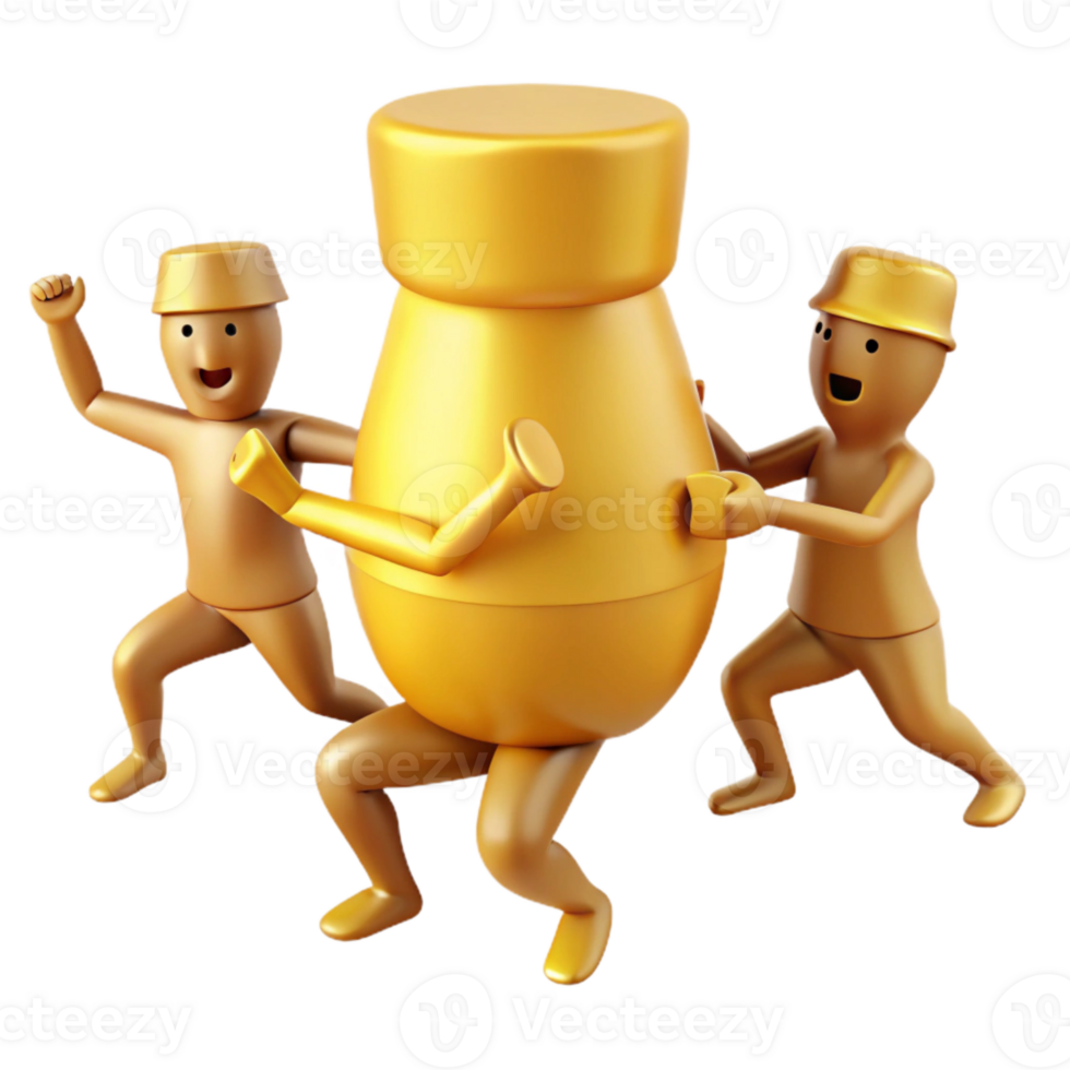 Golden Figure Being Pushed by Two Others png