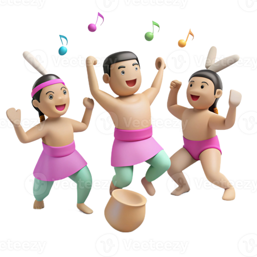 Cheerful Cartoon Characters Dancing with Musical Notes png