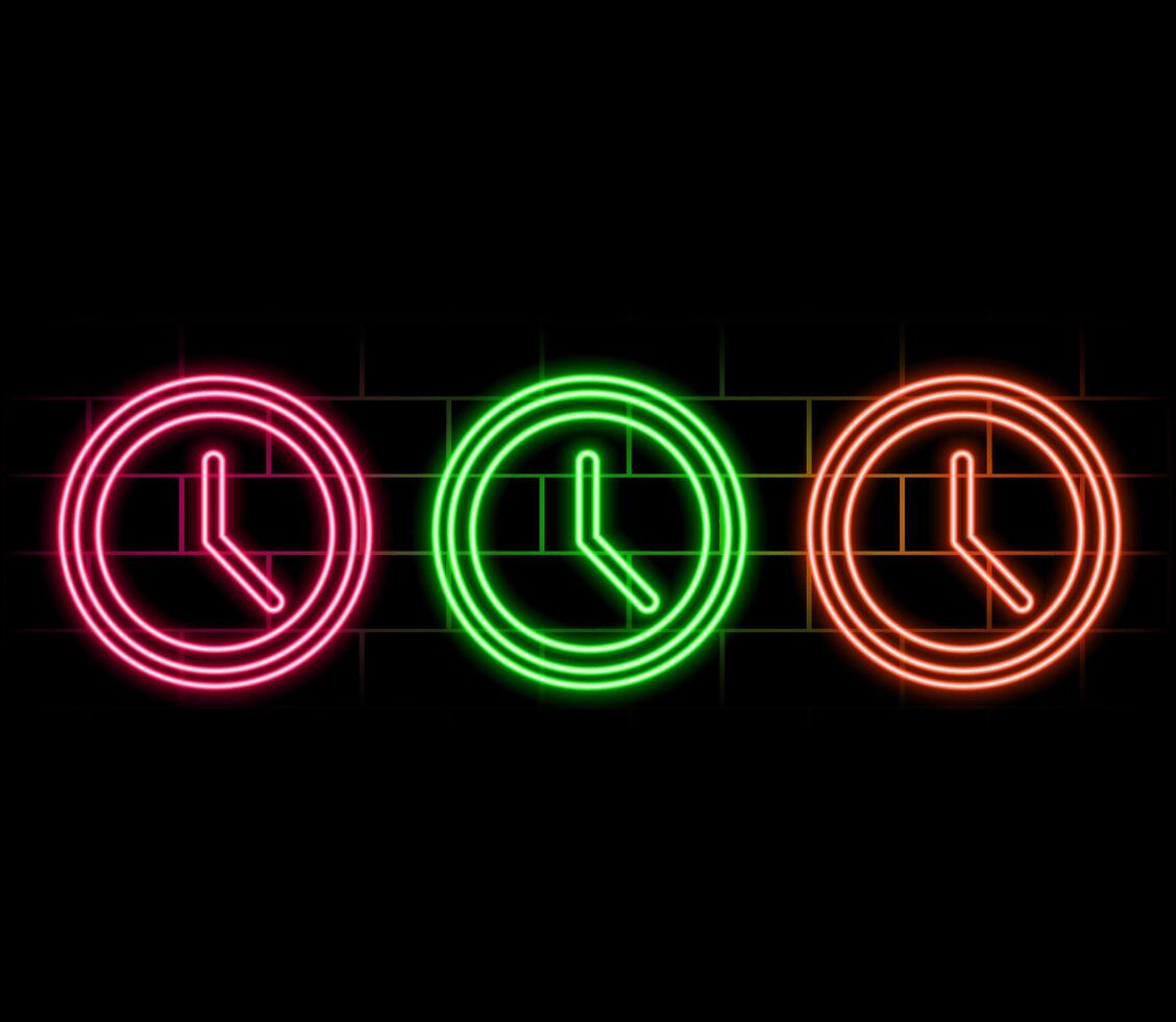 Glowing clock icon. Clock, time. Line clocks symbol isolated on black background. neon Clock icon symbol for your website design logo, app. Clock icon illustration..pink vector