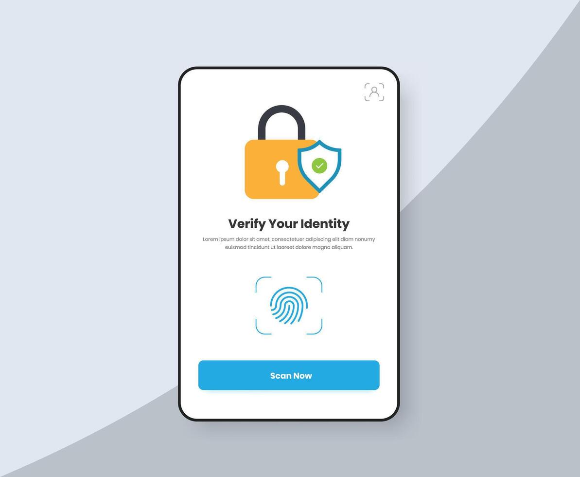 Biometric fingerprint verification app screen design with flat security illustration vector