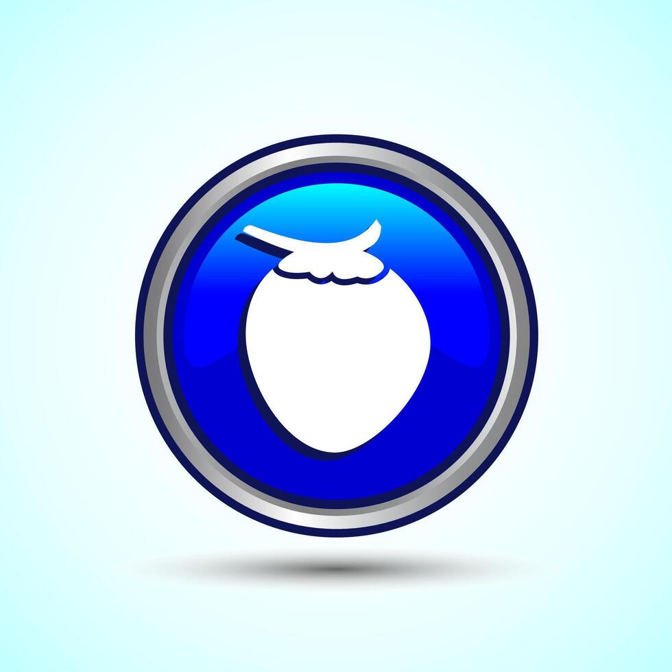 Coconut fruit icon design illustration, Organic fruit icon sign for apps and websites, Blue Color Round Button Design vector