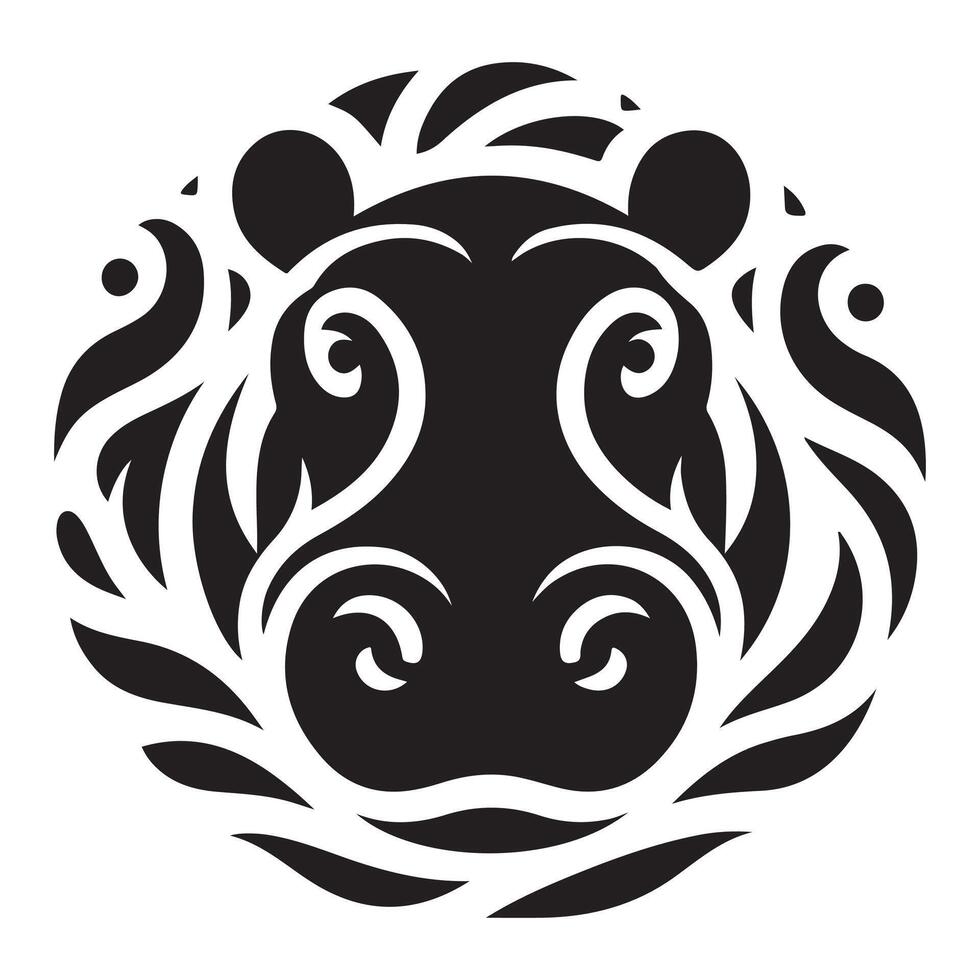 Artistic Hippo Face Design, Tribal Style Abstract Animal Illustration vector