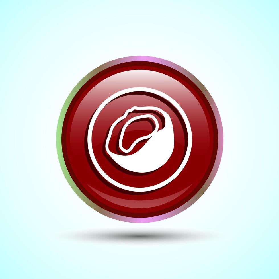 Coconut fruit icon design illustration, Organic fruit icon sign for apps and websites, Red Color Round Button Design vector