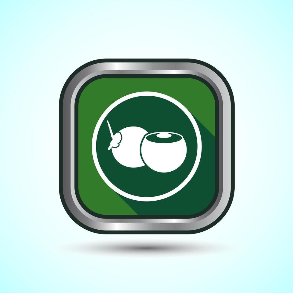 Coconut fruit icon design illustration, Organic fruit icon sign for apps and websites, Green Shadow Button Design vector