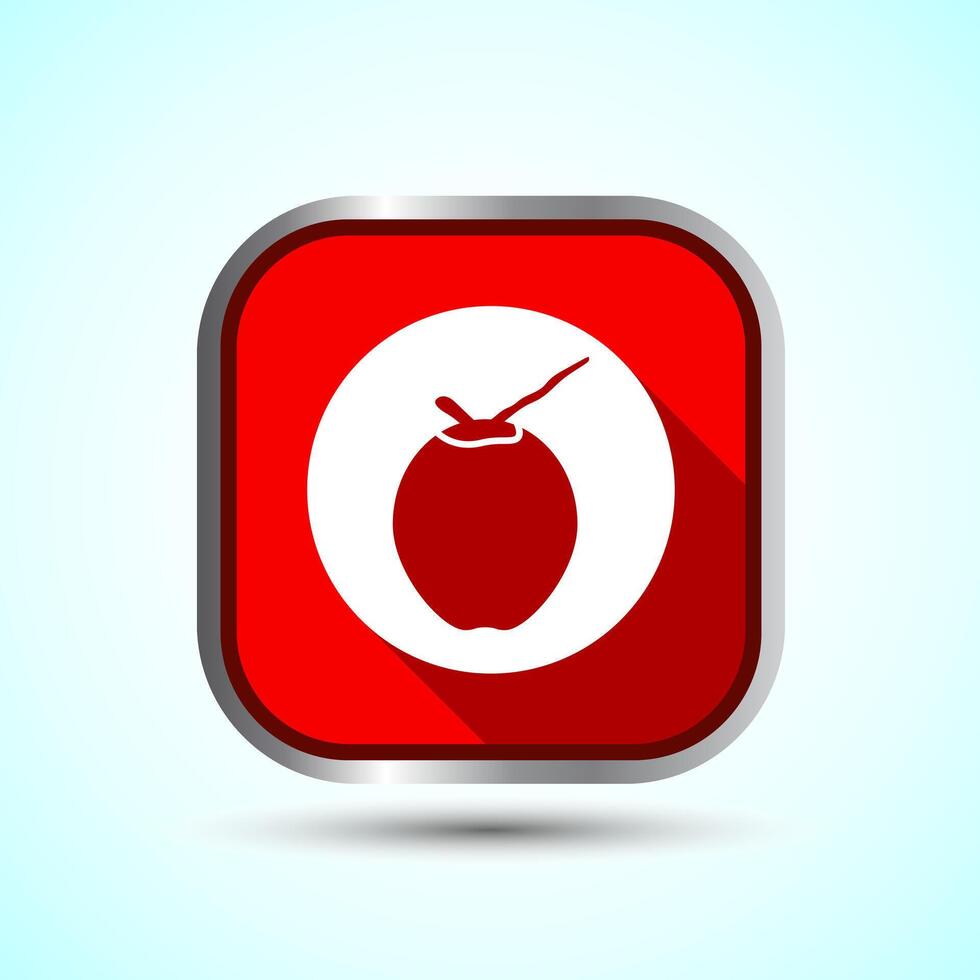 Coconut fruit icon design illustration, Organic fruit icon sign for apps and websites, Red Shadow Button Design vector