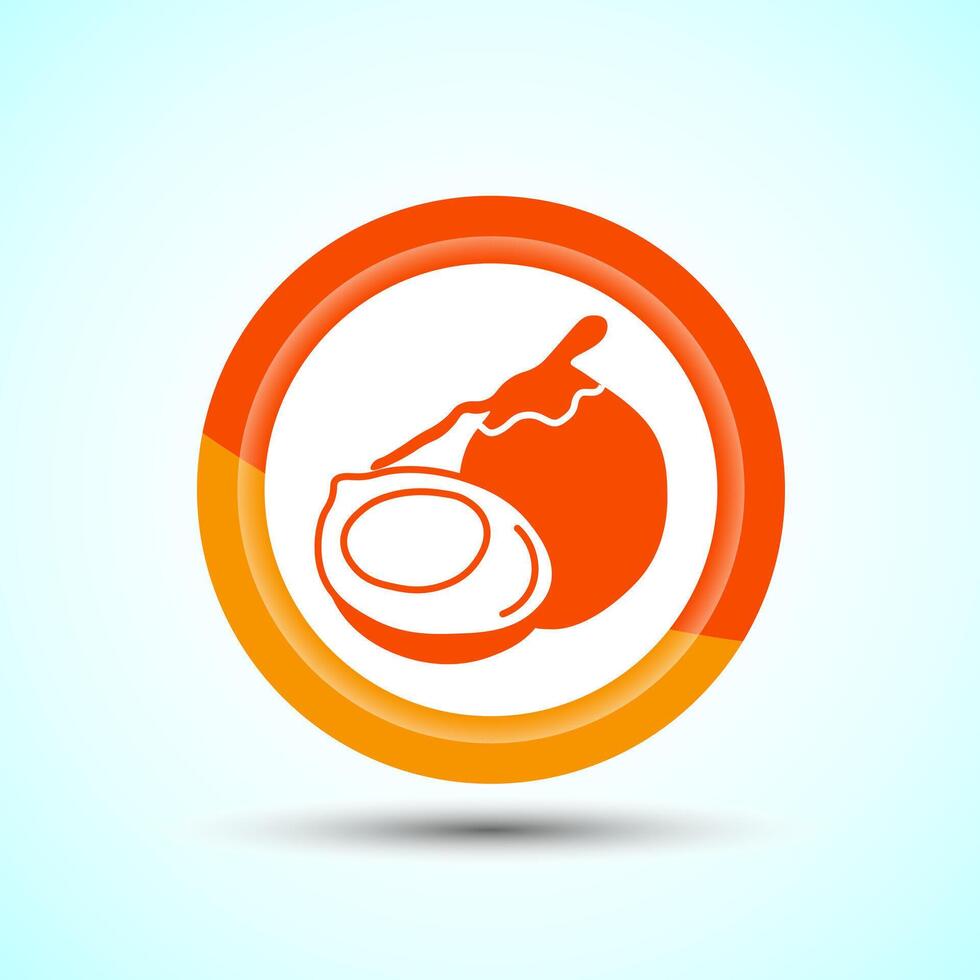 Coconut fruit icon design illustration, Organic fruit icon sign for apps and websites, Orange Color Button Design vector