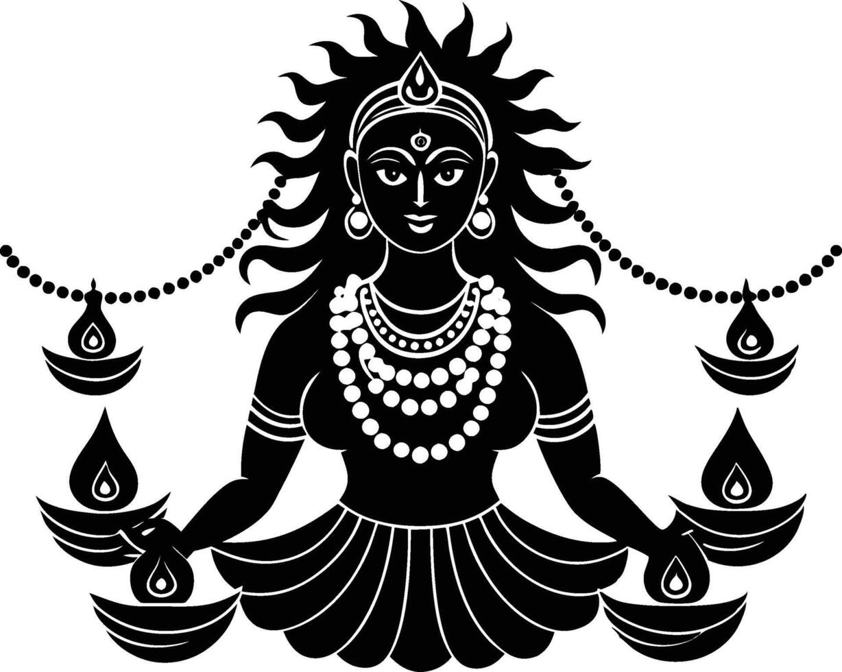 goddess kali diwali with diya art vector
