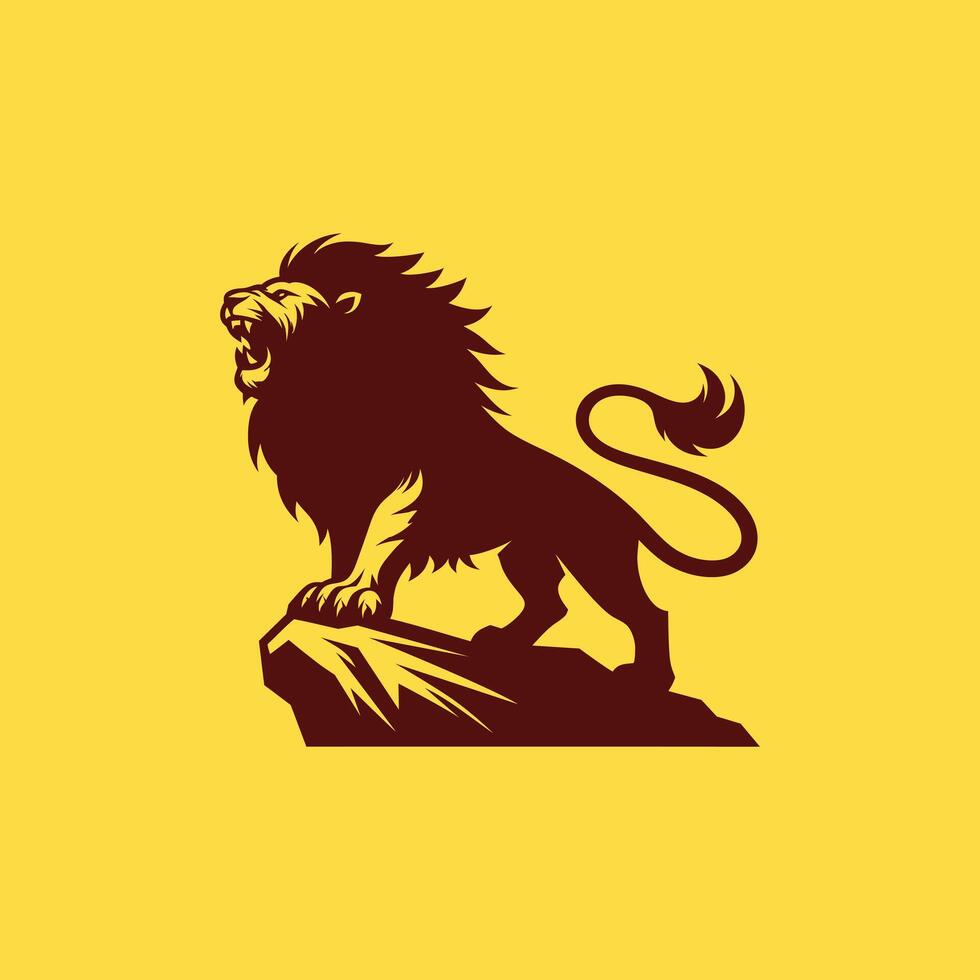 Male Lion black silhouette icon King Lion Standing and Roar. vector