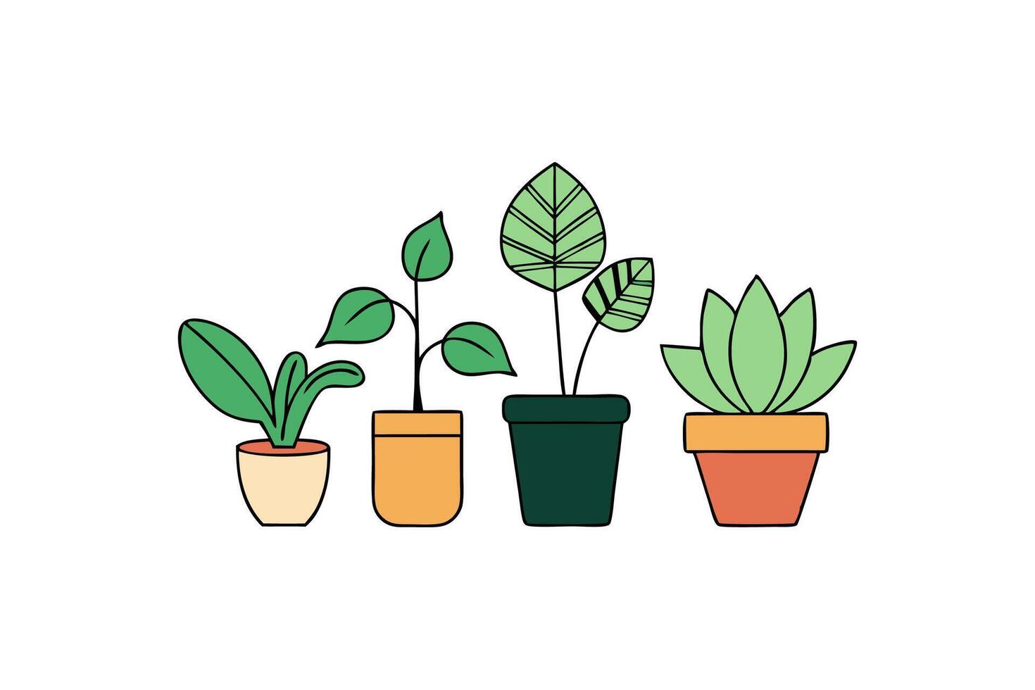 Trendy Home Decor Illustration of Various Potted Plants Collection vector