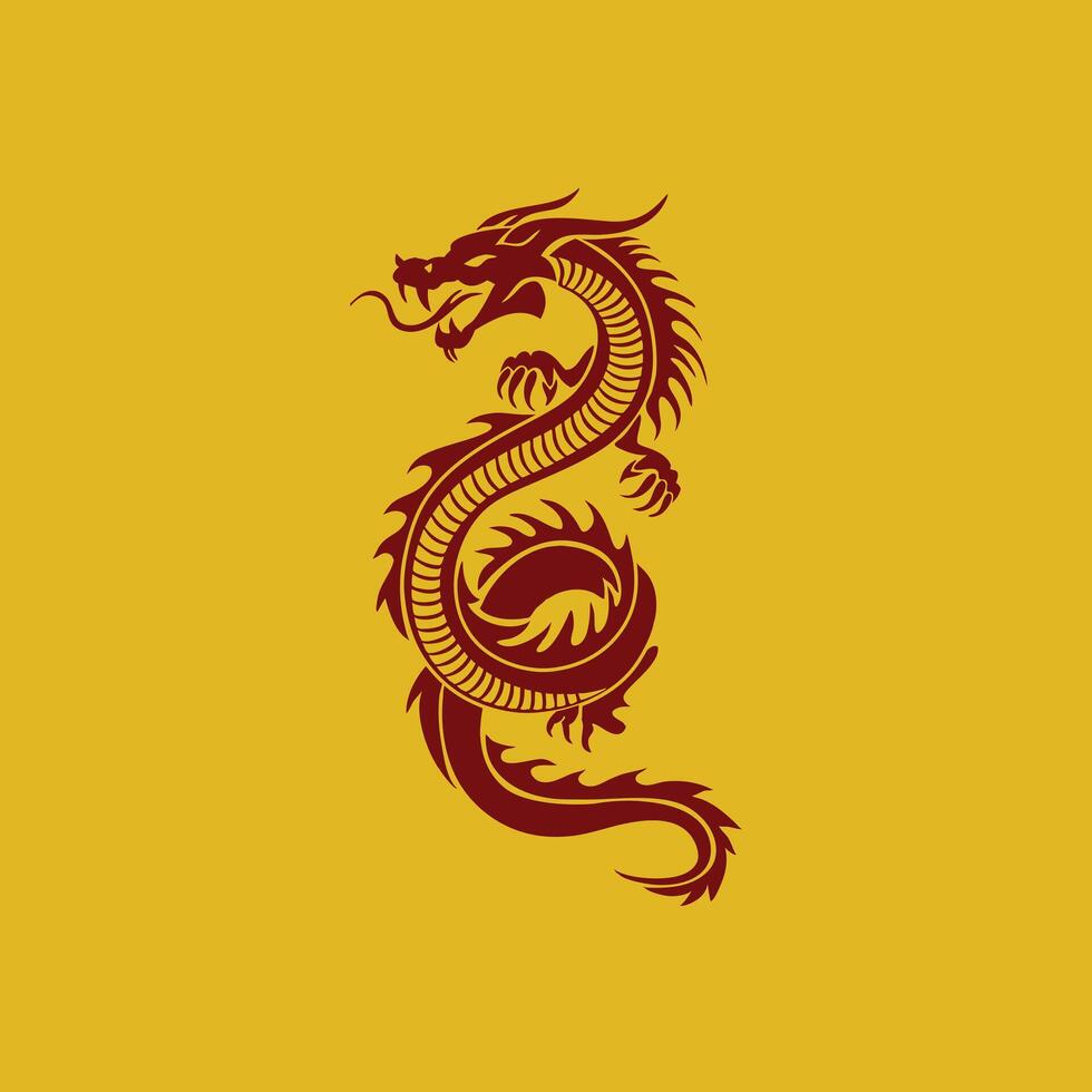 Dragon For Good Luck Chinese New Year Tattoo illustration Symbol Drawing Cut out icon . vector