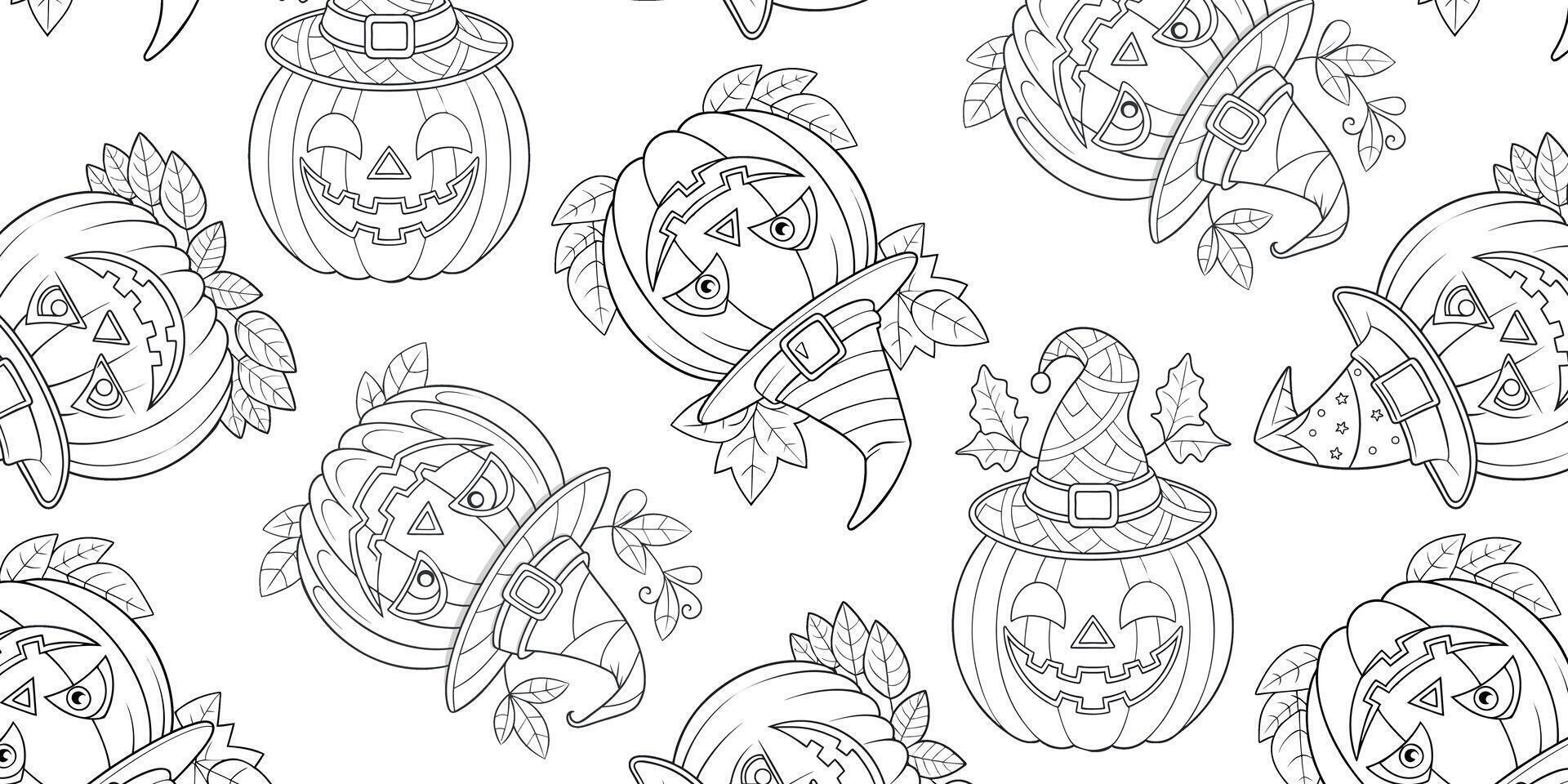 Pumpkin and witch hat Halloween repeating pattern, for seasonal textile designs, gift wraps, digital backgrounds vector