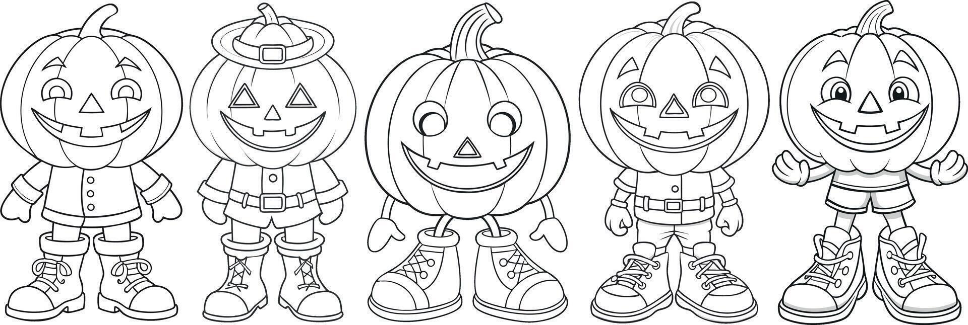 Creative pumpkin characters ready for Halloween festivities, isolated, set, collection vector